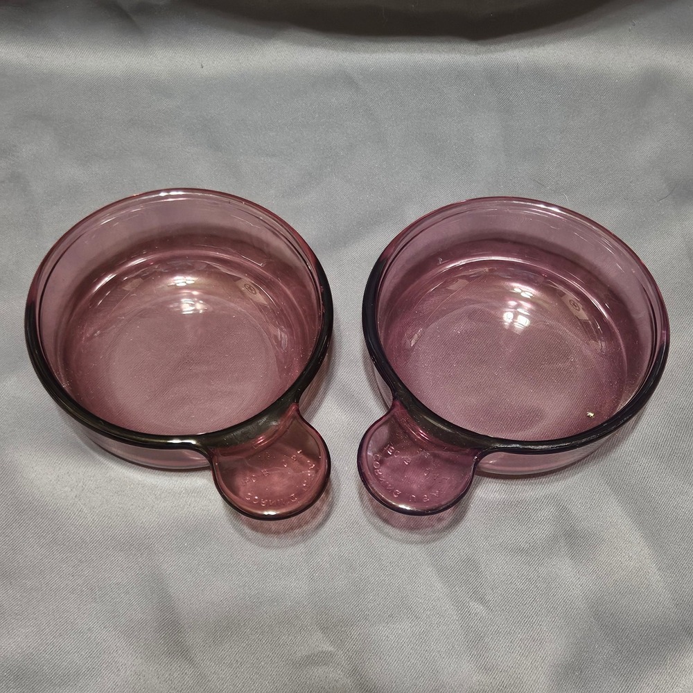 Vintage Corning Visions Cranberry Glass Grab-It Bowls 150-B 0.4L USA Set of 2